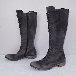 Charles David Regiment Distressed Leather Lace-Up Combat Riding Boots US 10